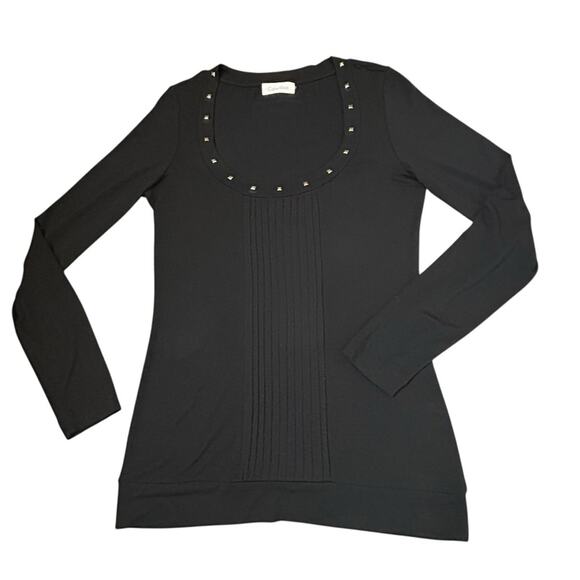 Calvin Klein Knit Top Womens Size S Black Stretch Scoop Neck Studs Whimsigoth - Picture 5 of 9
